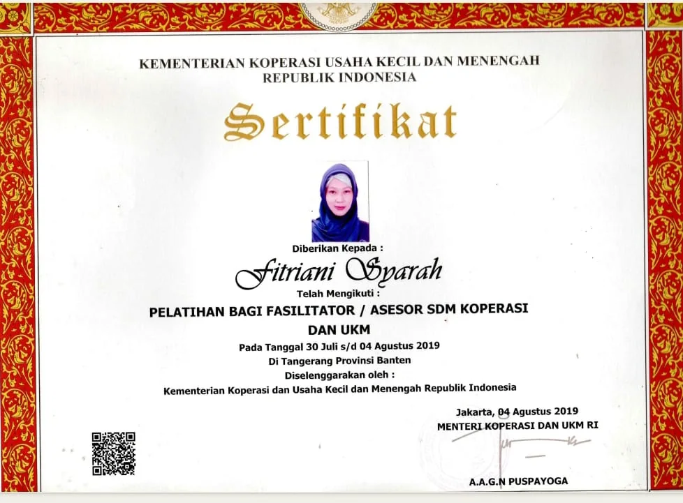 Sertifikat Fasilitator / Asesor SDM Koperasi dan UKM