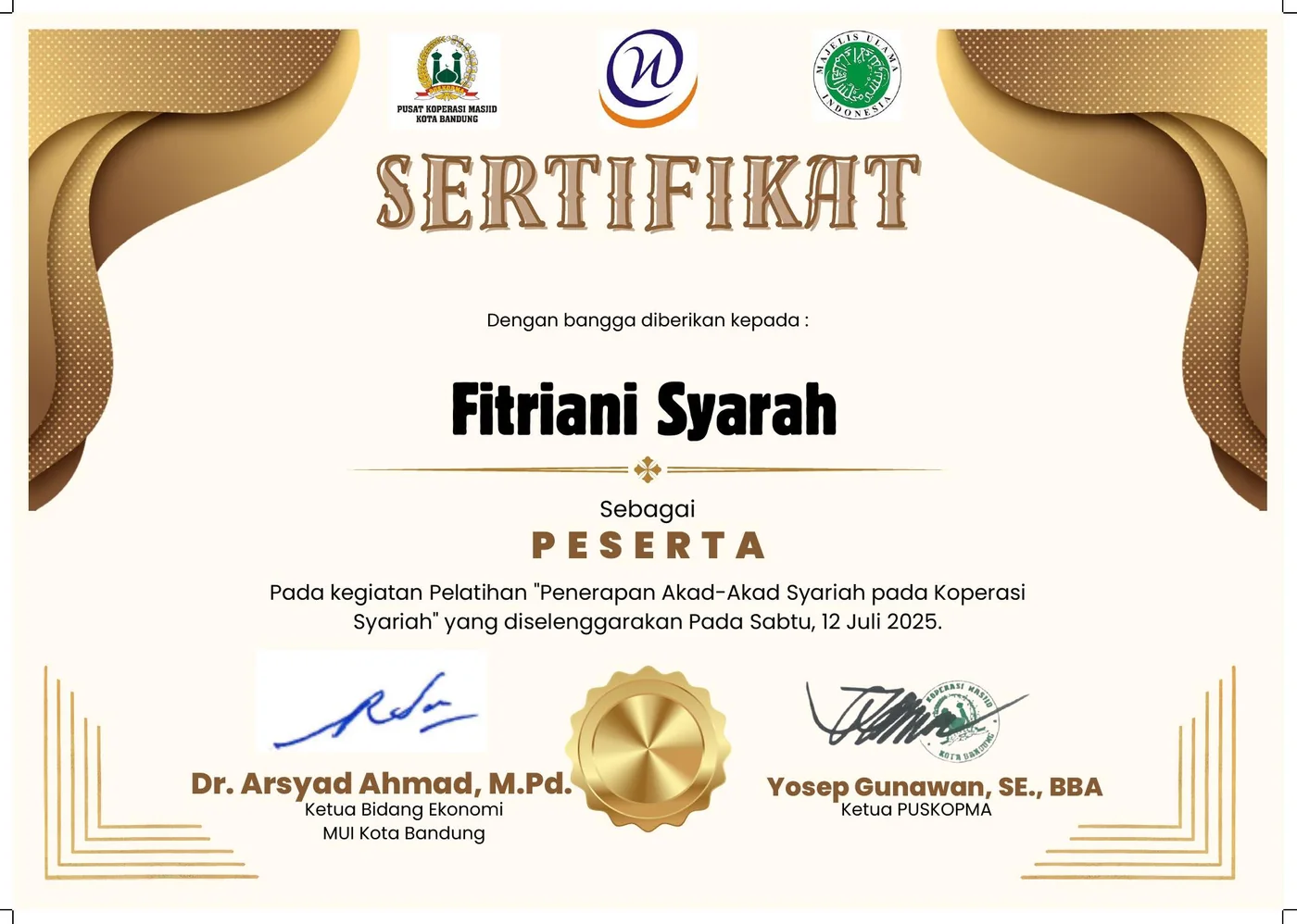 Sertifikat Penerapan Akad-Akad Syariah